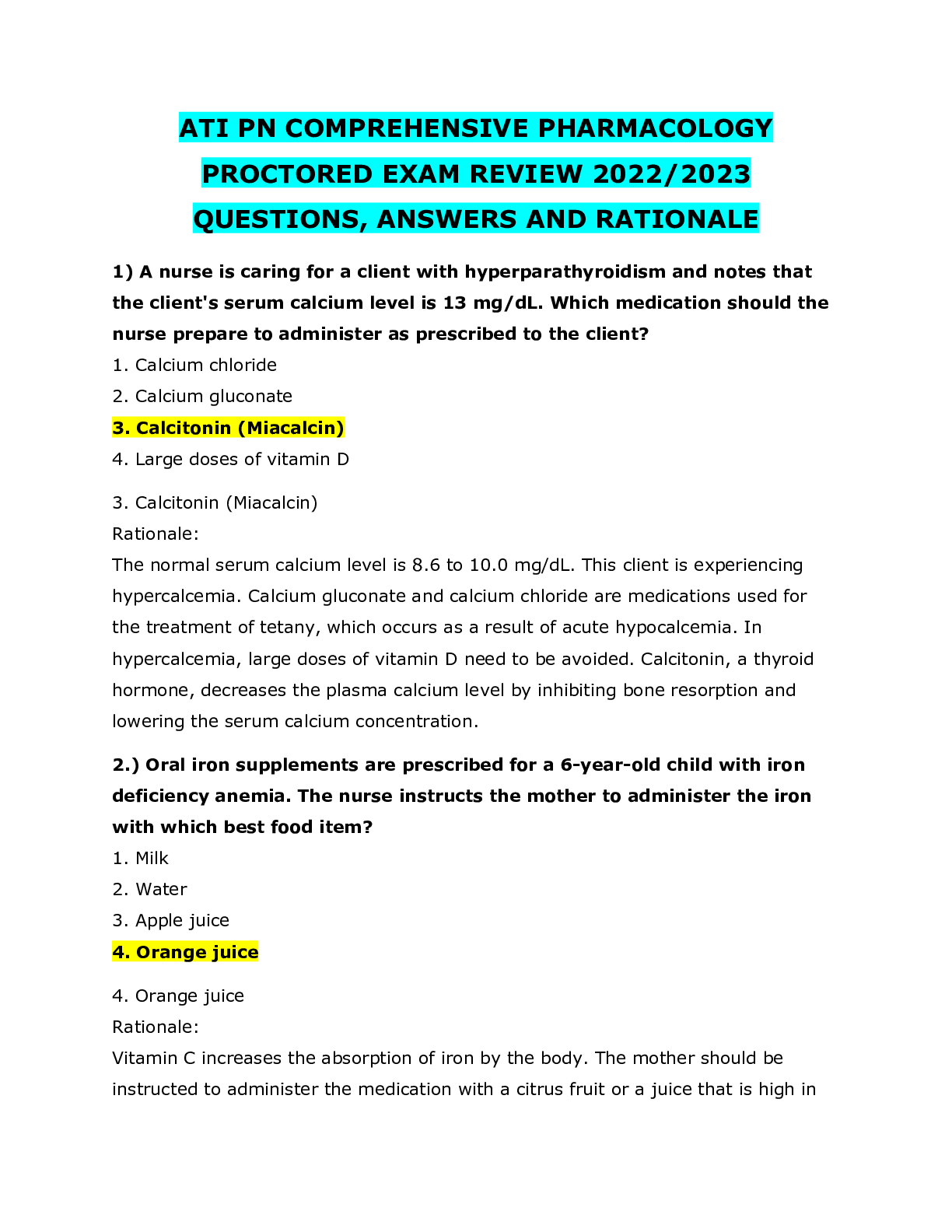 Preview image for ATI PN COMPREHENSIVE PHARMACOLOGY PROCTORED EXAM REVIEW 2022/2023 QUESTIONS, ANSWERS AND RATIONALE